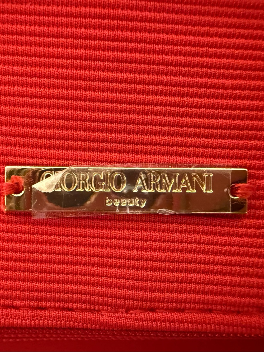 Giorgio Armani Red Textured Cosmetic Pouch with Gold Plaque
